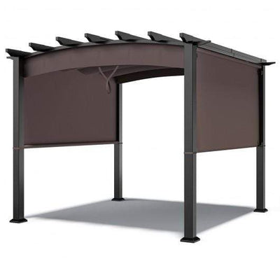 10 x 10ft Patio Pergola Gazebo Sun Shade Shelter with Retractable Canopy-Coffee